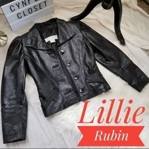 Lillie Rubin vintage rare black leather jacket with crystal like buttons sz 4